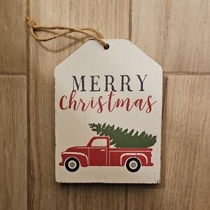 Rustic Wood Merry Christmas Hanging Sign.  Approx. 8 x 6 x 1 Inch